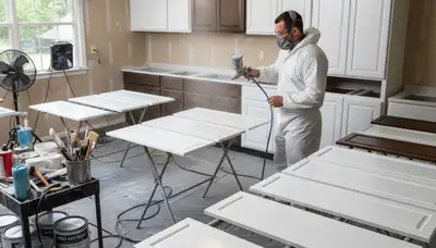 Professional cabinet painting in Indianapolis IN with spray and brush techniques for smooth, durable finishes