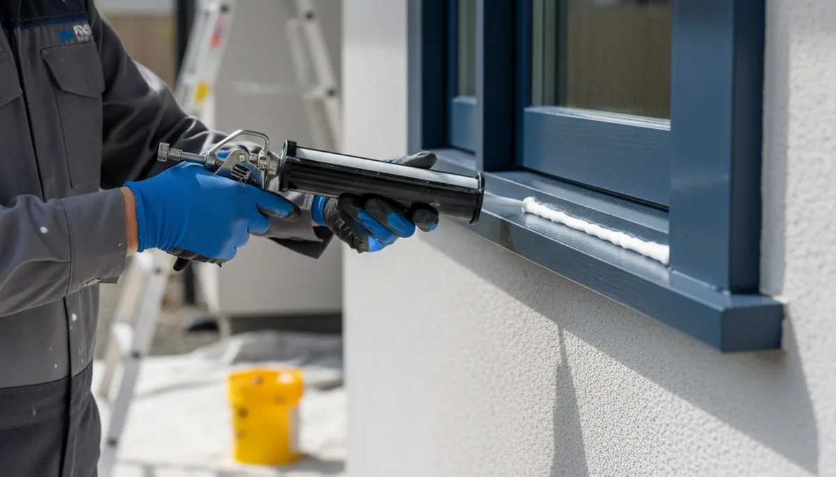 Professional house painter applying exterior caulk for seal protection in Indianapolis, IN