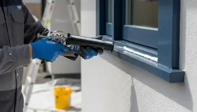 Professional house painter applying exterior caulk for seal protection in Indianapolis, IN