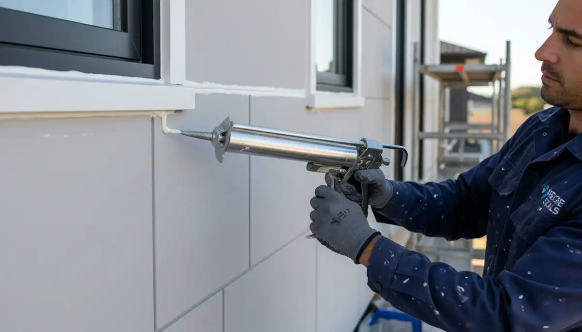 Professional caulking and sealing on Indianapolis home exterior for weather protection and energy efficiency