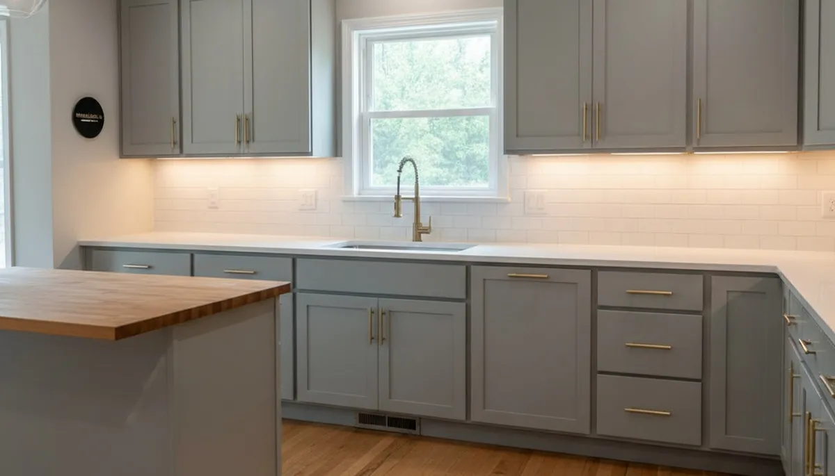Refinished kitchen cabinets in Indianapolis, IN with smooth modern paint finish by local house painters