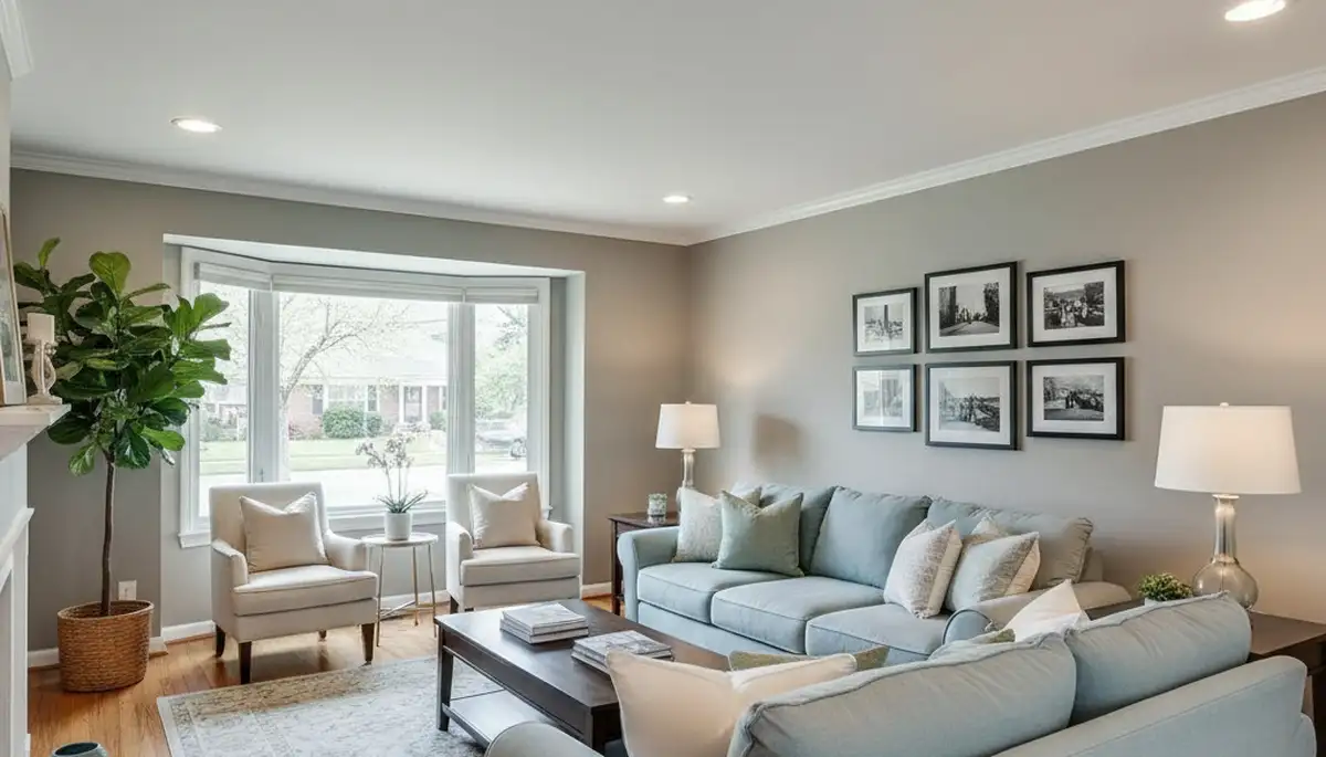 Freshly painted Indianapolis living room with smooth finishes by professional interior house painters