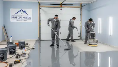 Professional epoxy floor coating in an Indianapolis garage by local house painting experts