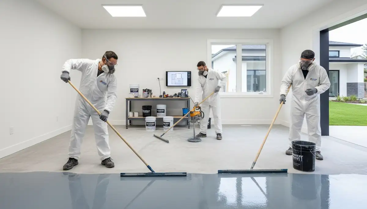 Professional epoxy floor coating in Indianapolis, IN garage by local house painting experts