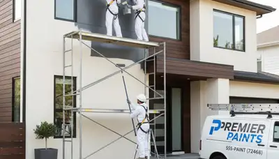 Professional exterior house painters in Indianapolis IN applying weather-resistant paint finish