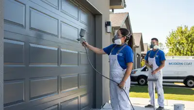 Professional garage door painting in Indianapolis IN by local house painters enhancing curb appeal