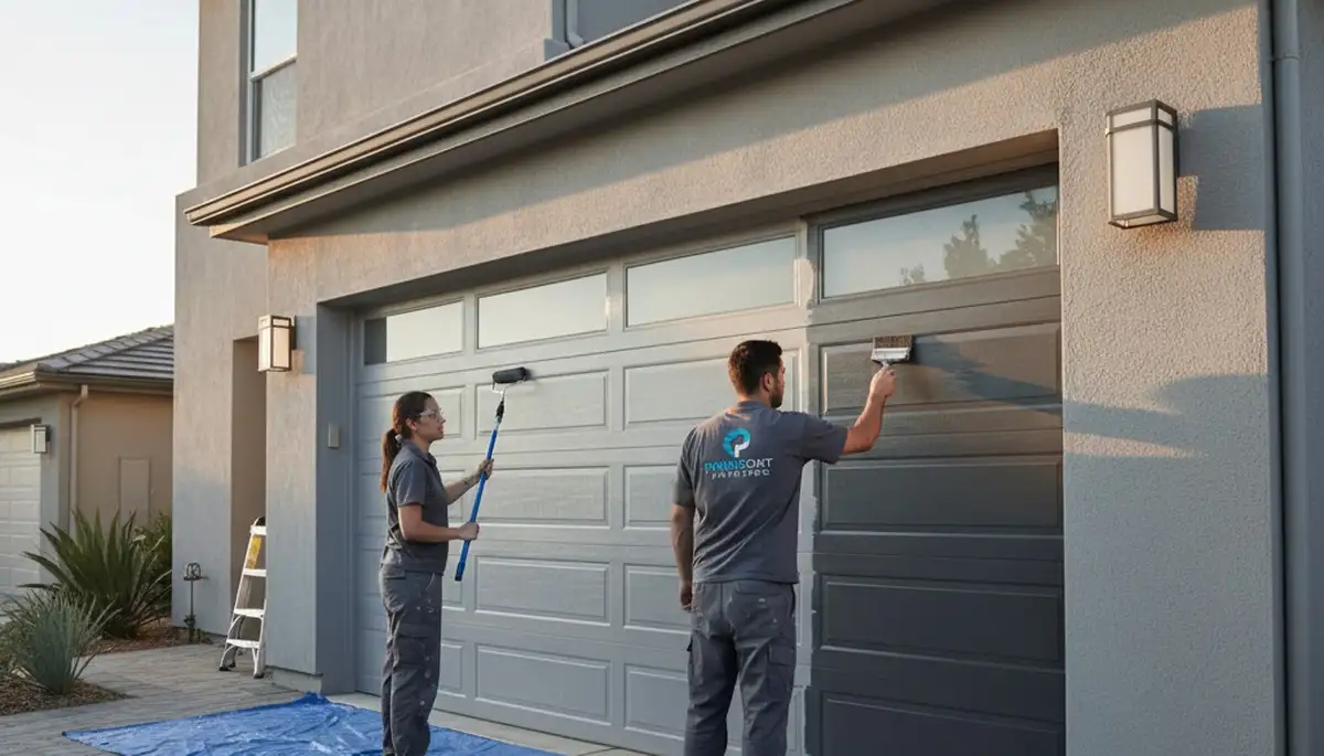 Professional garage door painting by house painters in Indianapolis, IN for lasting curb appeal