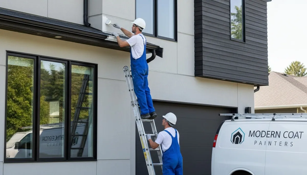 Professional gutter painting on a residential home in Indianapolis, IN by expert local painters