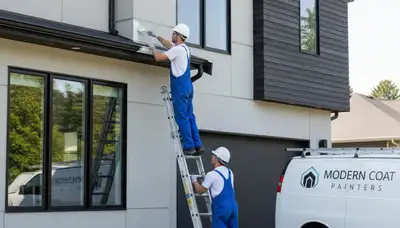 Professional gutter painting on a residential home in Indianapolis, IN by expert local painters