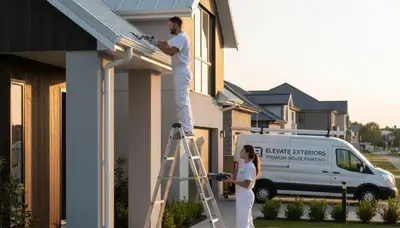 Professional gutter painting on a residential home in Indianapolis, IN by expert house painters