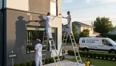 Professional house painters working on residential exterior in Indianapolis, IN