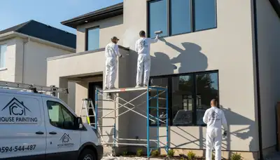 Professional house painters working on residential exterior in Indianapolis, IN