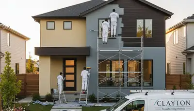 Professional house painters working on a residential exterior in Indianapolis, IN