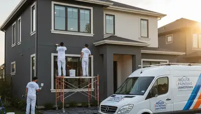 Professional house painters working on residential exterior in Indianapolis IN