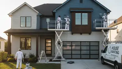 Professional house painters working on exterior home in Indianapolis, IN