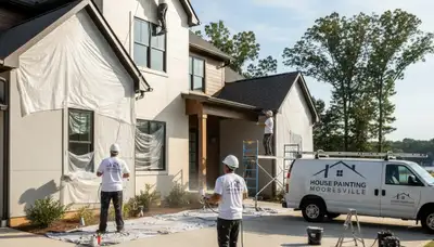 Professional house painters working on residential exterior in Indianapolis, IN