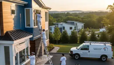 Professional house painters working on exterior home in Indianapolis IN