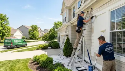Professional house painters working on residential exterior in Indianapolis, IN