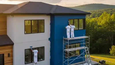 Professional house painters working on residential exterior in Indianapolis IN