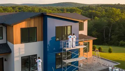 Professional house painters working on exterior home in Indianapolis IN