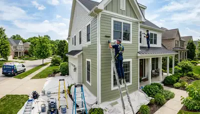 Professional house painters improving home exterior in Indianapolis, IN