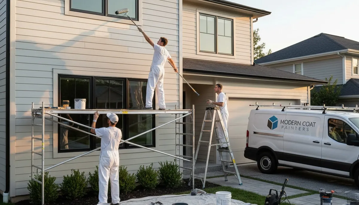 Professional siding painting on Indianapolis home by expert local painters