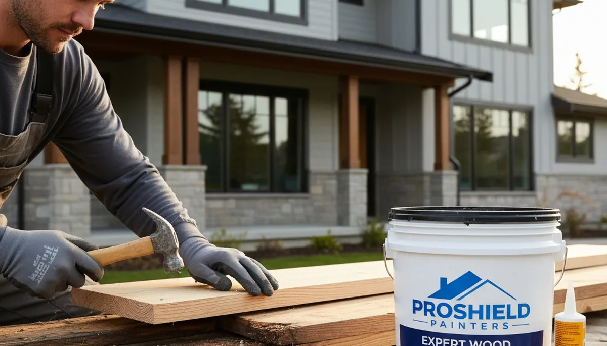 Professional wood rot repair on home siding by expert painters in Indianapolis, IN